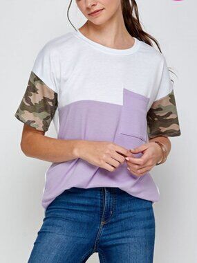 Watermelon Color‑Block Camo Tee | Lavender/White | NWOT | 1XL-3XL